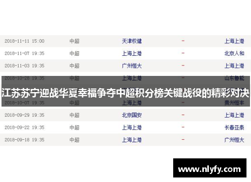 江苏苏宁迎战华夏幸福争夺中超积分榜关键战役的精彩对决